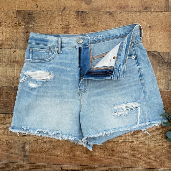 AEO Hi Waist Distressed Denim Shorts - Picture 3 of 6